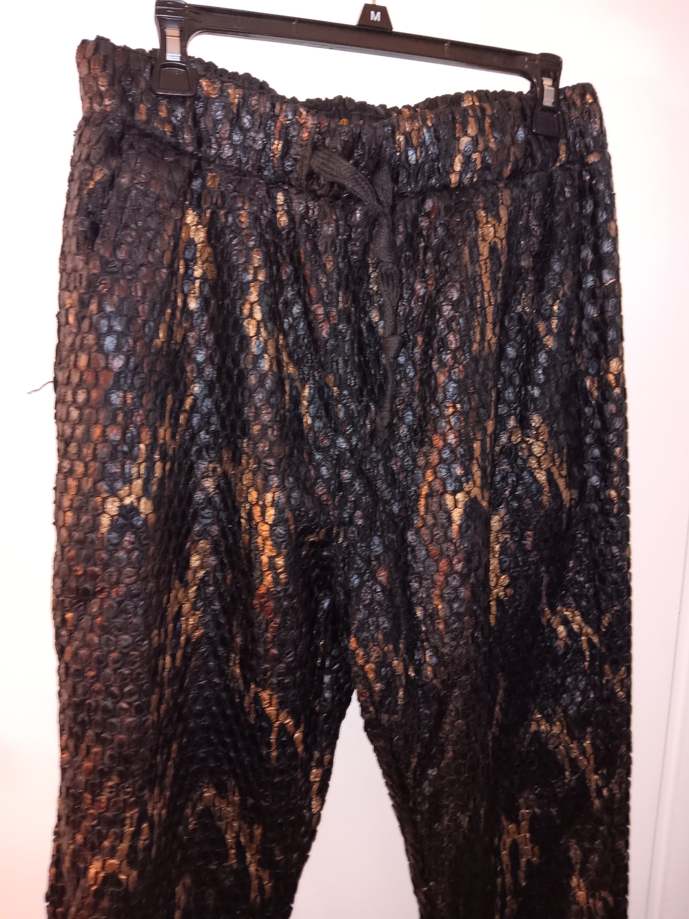 Textured Metallic Black & Gold Jogger Pants